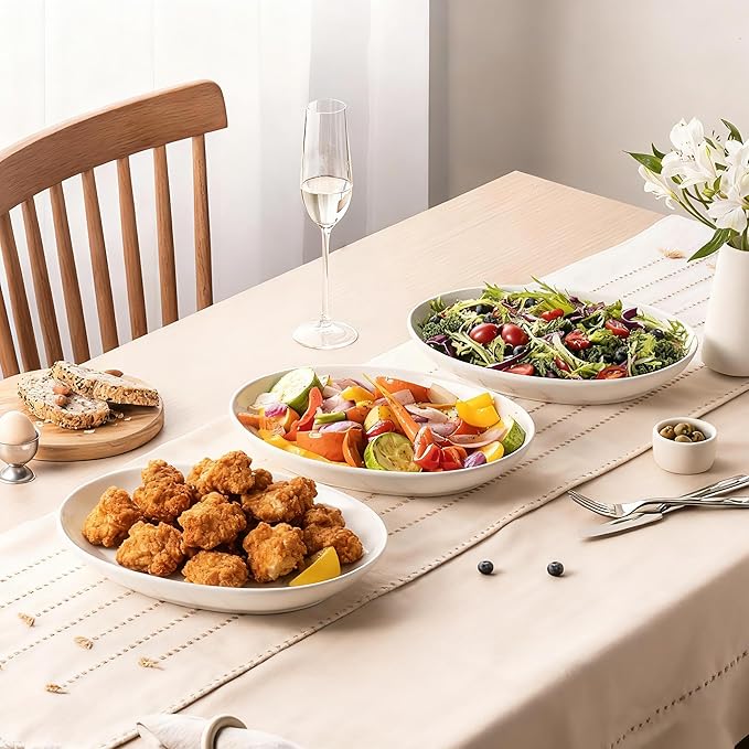 12" Oval Ceramic Serving Platter, Deep Oval Plates, Large Serving Bowls for Appetizer, Pasta, Salad, Vegetables, Set of 3 ﻿