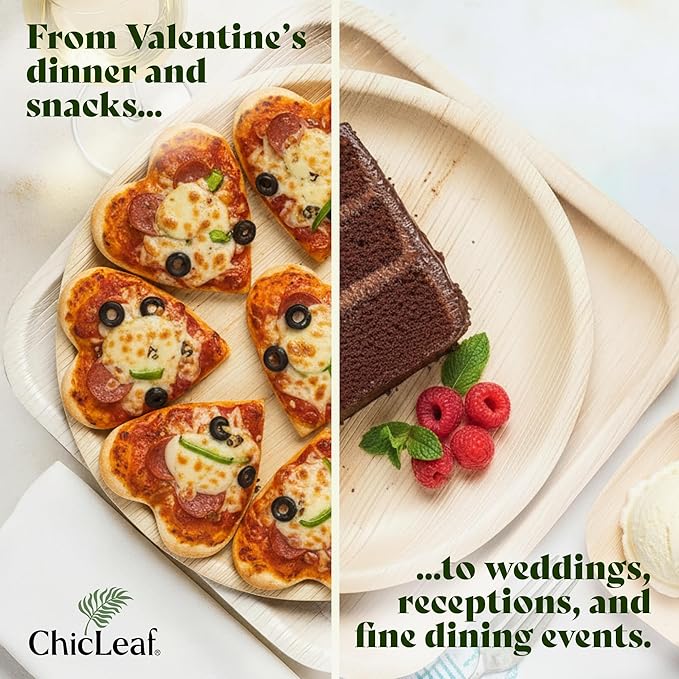 Chic Leaf Palm Leaf Plates - 6" Pack of 50 - Eco-Friendly Compostable Plate - Versatile Appetizer Dish Winter Cozy Dinner Family Meal, Romantic Date Night Essentials