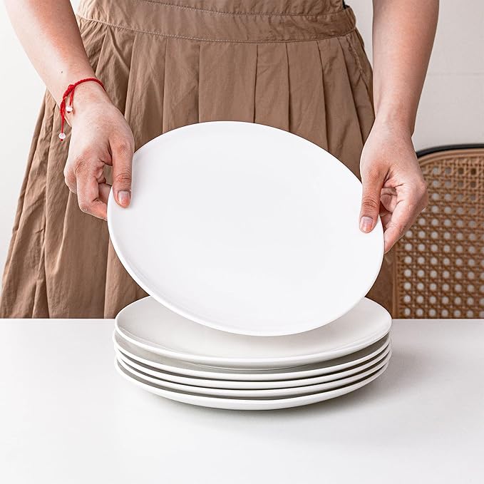 White Dinner Plates Set of 6, 10 Inch Ceramic Plates – White Porcelain Dinner Plates for Kitchen, Serving & Everyday Use, Microwave & Dishwasher Safe