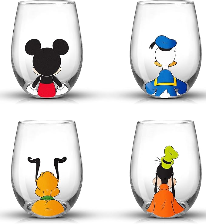 JoyJolt Disney Mickey Mouse Squad Collection Tumblers. 15oz Stemless Wine Glasses Set of 4 Stemless Drinking Glasses. Gifts Stuff, Wine Glass Mickey Mouse Cup Set