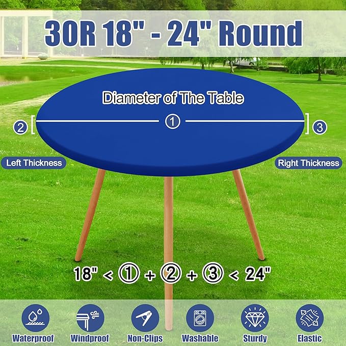 Round Spandex Tablecloth, Elastic Fitted Waterproof Tablecloths for 18"-24" Tables, Stretch Washable Picnic Table Cover for Camping, Dining, Indoor and Outdoor, Blue