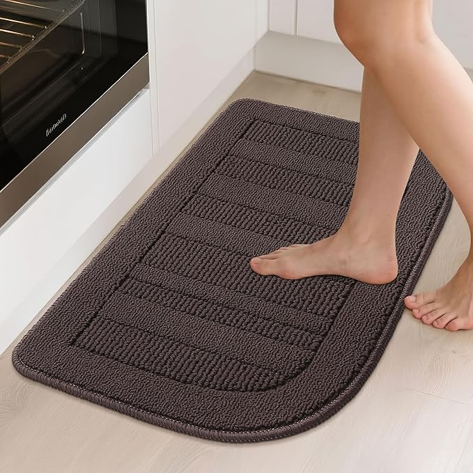 BEQHAUSE 30x18 Inch Kitchen Rug Mat Durable Kitchen Rugs Non-Slip Washable Absorbent Kitchen Mats for Floor Dirt-Resistant Semicircular Kitchen Mat (Brown)