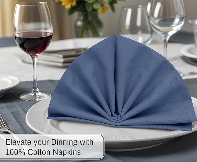Ruvanti Cloth Napkins Set of 12, 18x18 Inches, 100% Cotton, Washable, Soft & Absorbent, Perfect for Wedding, Christmas, ‎Thanksgiving Dinners - Bijou Blue