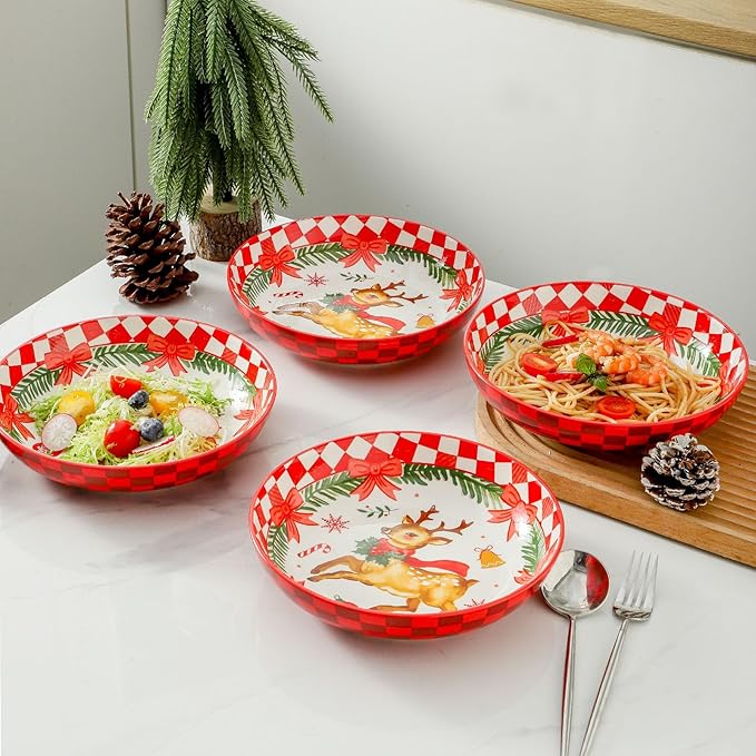 glowworm Pasta Bowls, 38 Oz Ceramic Salad Bowls Set of 4, Serving Bowls for Ramen, Fruit, Dishwasher & Microwave Safe