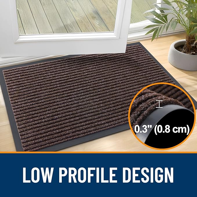 OLANLY Front Door Mat Indoor Outdoor Entrance, Waterproof Heavy Duty Doormat, Fade Resistant, Low Profile, Easy Clean Patio Porch Welcome Floor Mats for Entry, 47x23, Tan