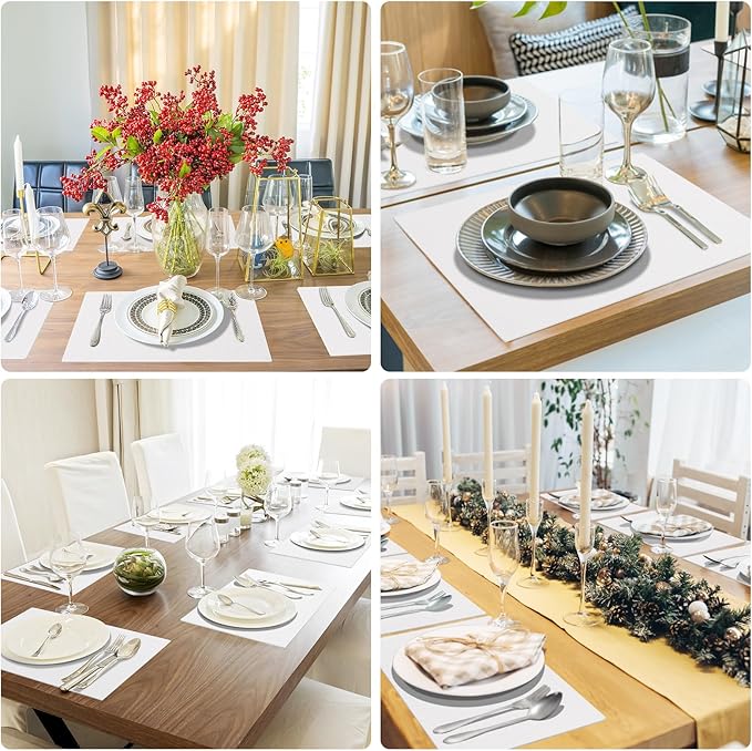 homing Faux Leather Heat Resistant Placemats 4 Packs, Waterproof Wipeable Dining PU Place Mats for Indoor & Outdoor, Easy to Clean, White