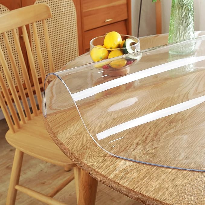 Warmstar Round Clear Table Protector, 44Inch 2mm Thick PVC Tablecloth for Dining & Coffee Tables