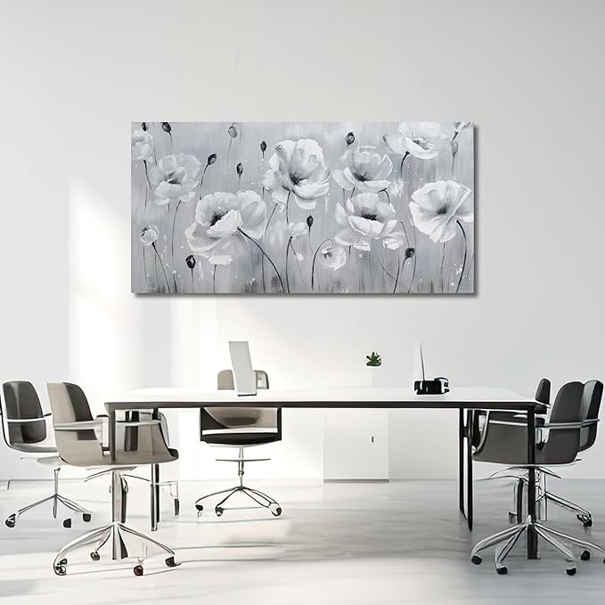 Belmrxne Large Floral Wall Art Black and Grey Wall Decor flower Canvas Painting Aesthetic Artwork modern Trendy canvas print for Living Room Bedroom Dining Room Office 29x58 Inches