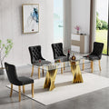 5 Piece Glass Dining Table Set,70" Dinner Room Glass Table Set for 4,Modern Kitchen Dinner Table Set with Stainless Steel Base and 4 Upholstered Velvet Dining Chairs for Living Dining Room