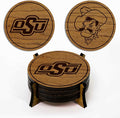 LazerEdge Oklahoma State Cowboys Wooden Coaster Set - Cherry Wood - Officially Licensed Product - 4-Pack