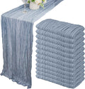 12 Pack 13Ft Cheesecloth Boho Gauze Table Runner - 35x157 Inch Rustic Cheese Cloth Long Table Runner - Dusty Blue