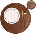 Round Leather Placemats for Round Tables Set of 4, Brown Table Place Mats and Coasters, Washable Easy to Care for Indoor Decor 13" Diameter