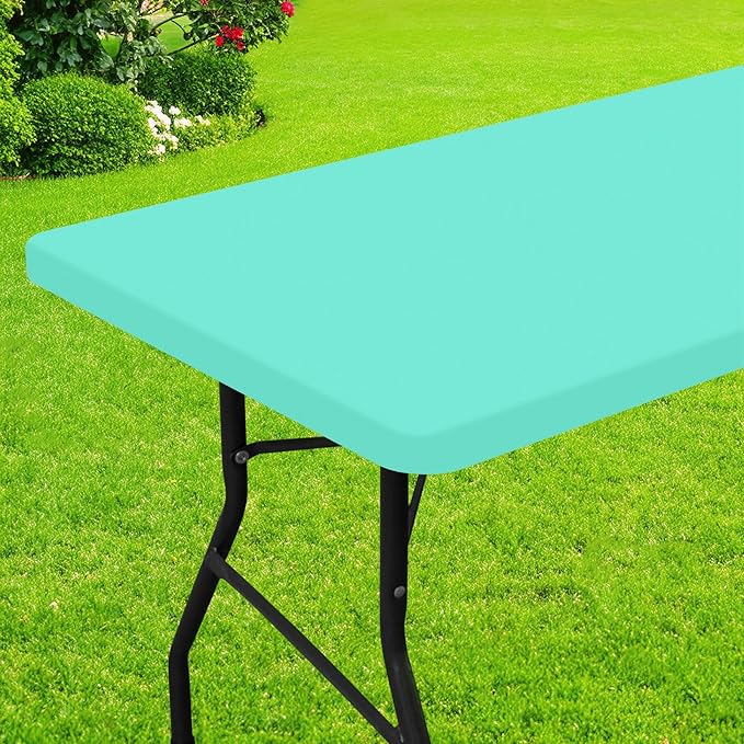 Smiry Rectangle Picnic Table Cloth, Waterproof Elastic Fitted Tablecloths for 4 Foot Tables, Washable Polyester Table Cover for Camping, Indoor and Outdoor (Aqua, 24"x48")