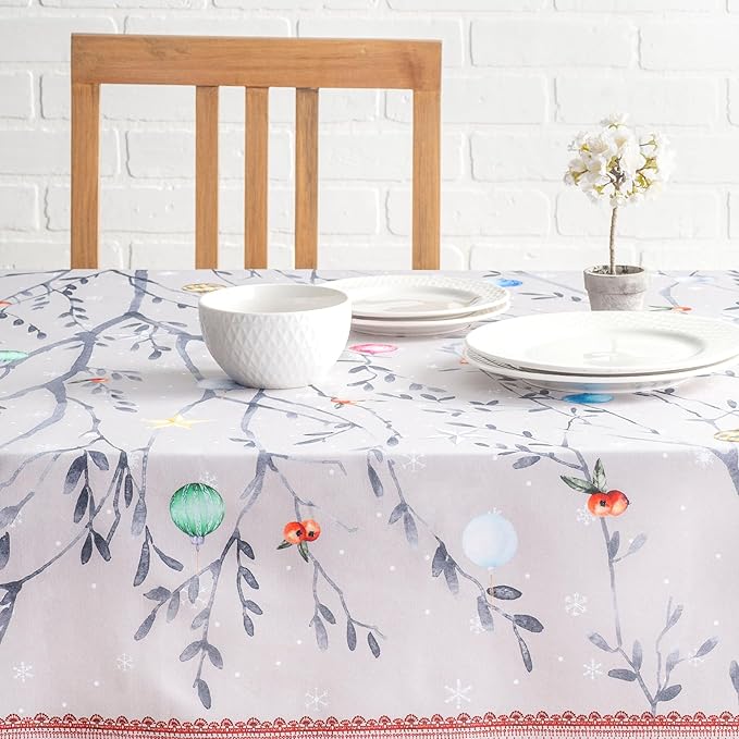 Maison d' Hermine Table Cloth Rectangle Table 100% Cotton 60 x 90 Inches Fall Tablecloth Reusable Everyday Use for Thanksgiving Christmas Decorations Dining Farmhouse Party (Fairy Christmas)