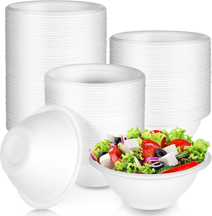 300 Pack Disposable Paper Bowls, White, 8 oz, Modern Style, Minimalist, Round, 4.5 Inch Width x 1.77 Inch Height, 220 ml Capacity, Lightweight, Ideal for Picnics, Camping, Parties, and Pets