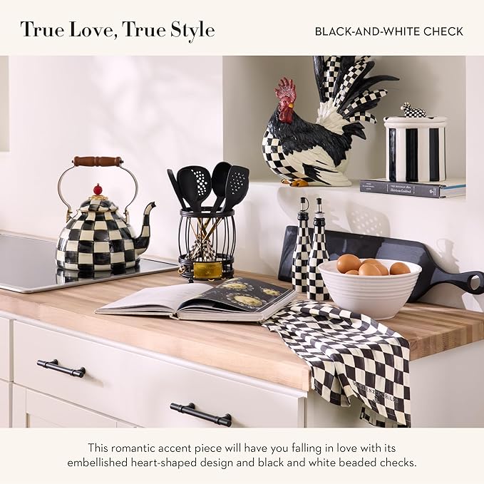 MACKENZIE-CHILDS Beaded Placemat, Indoor Table Mat, Black-and-White Check Heart Shaped