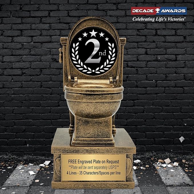 Decade Awards Action Pedestal Gold Toilet Bowl Trophy with Optional Inserts - Custom Engraved Plate On Request (7 Inch Tall)