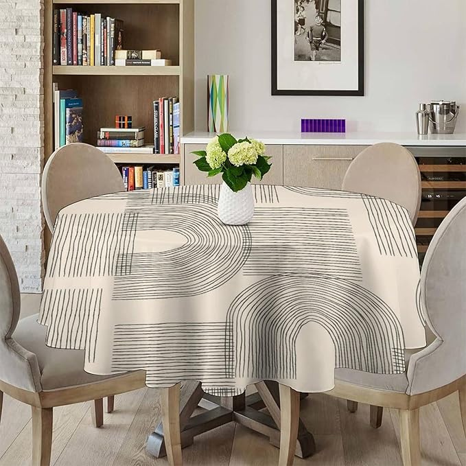 Boho Round Tablecloth, Mid Century Minimalist Abstract Aesthetic Modern Tablecloth for Home Party Dining Room Kitchen Decor 60Inch(152cm)
