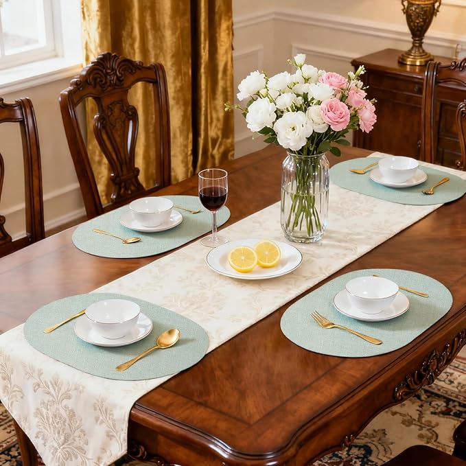 Oval Placemats for Dining Table Set of 2, Washable Leather Table Mats, Waterproof Heat-Resistant Non-Slip Kitchen Placemats, Simple Style Oval Design