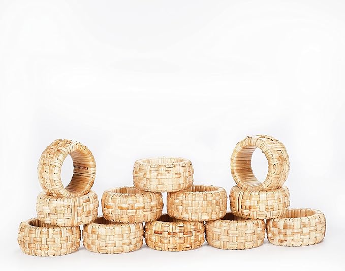 Natural Rattan Napkin Ring Set of 12 - Beautiful Elegant Decorative Napkin Holder for Dining Table Décor, Easter, Farmhouse, Wedding, Party, Family Gathering, New Year & Everyday Use
