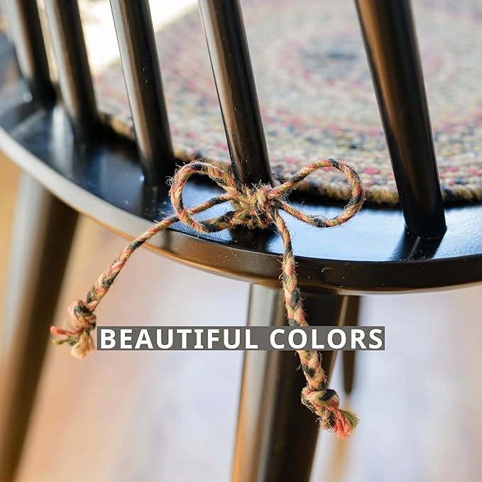 Homespice Kingston Jute Braided Chair Pads for Dining Chairs 15x15 Set of 2 - Vibrant Colors, Naturally Comforting & Reversible