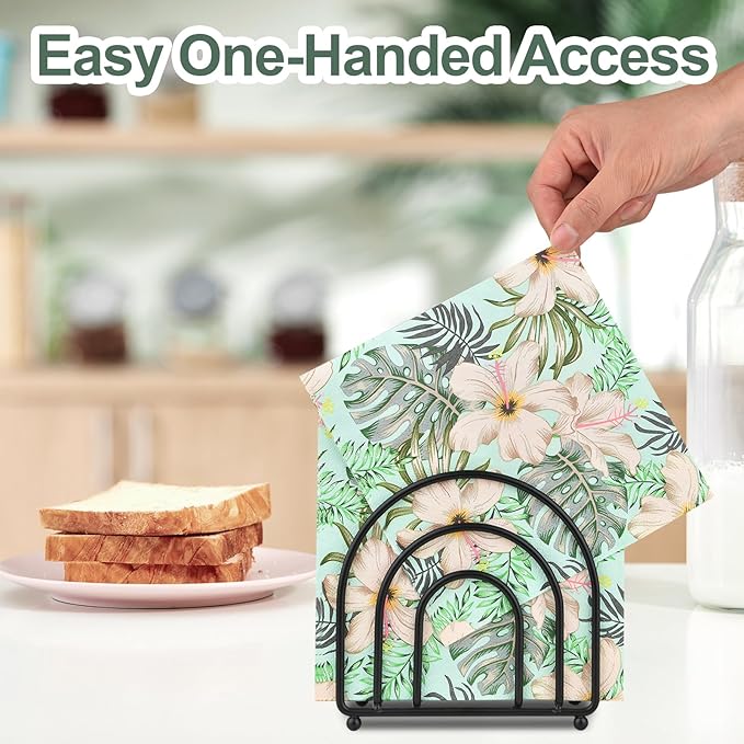 Metal Napkin Holder for Table - No Assembly Matte Black Paper Napkin Holders for Kitchen, Compact Design Cocktail Napkins Hoder Dispenser for Home Countertop, Restaurant & Outdoor Use