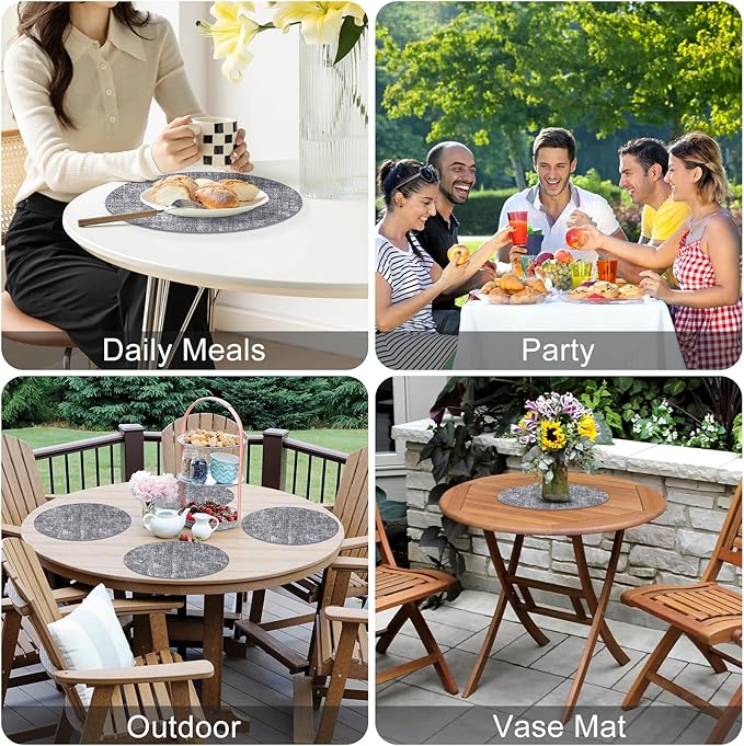 Homaxy Round Faux Leather Placemats and Coasters, Washable Dual-Side Table Mats, Wipeable Heat-Resistant Dining Place Mats for Outdoor and Indoor, Set of 4, Diameter 13 and 3.93 inch, Black & White
