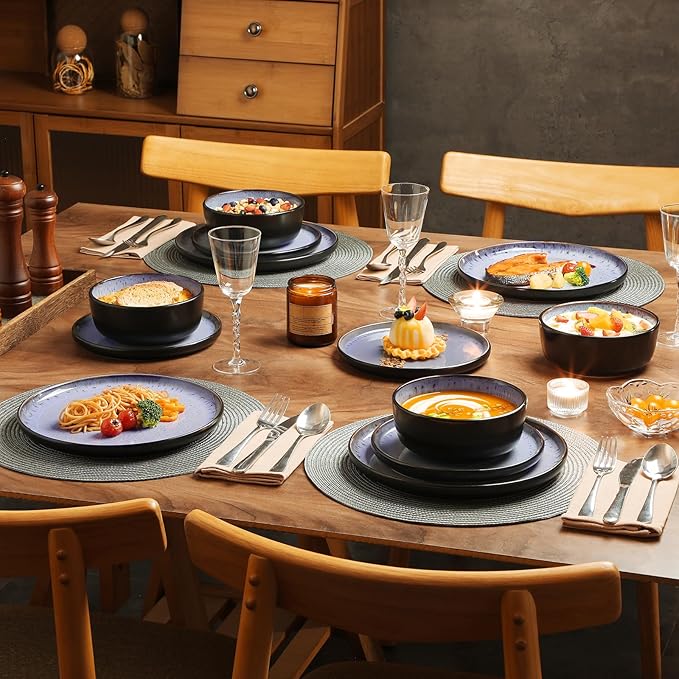 vancasso Plates and Bowls Sets, 24 Pieces Stoneware Dinnerware Sets for 8, Kitchen Dish Set Mircowave and Dishwasher Safe Ceramic Dishware, Purple, Series AMBER