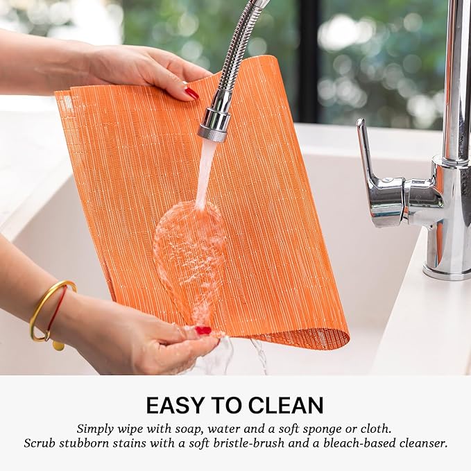 LEXMORE Placemats Set of 4 Vinyl/Plastic Woven Place Mats for Kitchen Table Indoor/Outdoor Washable Placemat Wipeable Dining Table Mats(Orange)