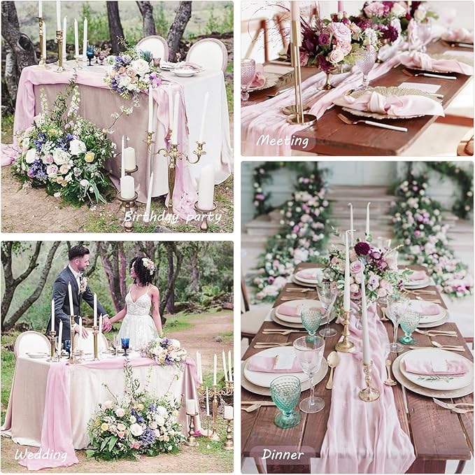 12 Pack 10Ft Cheesecloth Table Runner 35x120 Inch Boho Gauze Table Runner Rustic Cheese Cloth Long Romantic Table Runners for Wedding Bridal Shower Birthday Party Table Decor (Pink Purple)