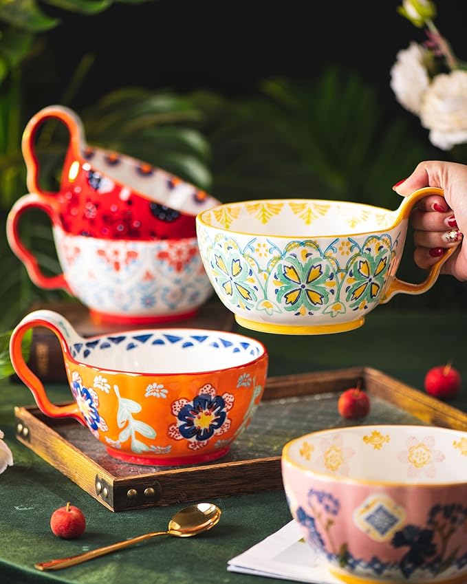 35oz Soup Bowls with Handles, Microwave Safe Large Ceramic Soup Bowl for Chili, Stew, Ice Cream, Berries & Fruits, Gift-Ready for Women, Christmas, Hostess Gifts & Fall Decor