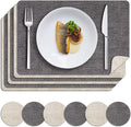 MOSAYT Faux Leather Placemats Set of 6, Heat Resistant Wipeable Washable Vinyl Place Mats with Coasters, Waterproof Oil Proof Table Mats for Kitchen Dining Party Outdoor, 12" x 17", Grey Beige
