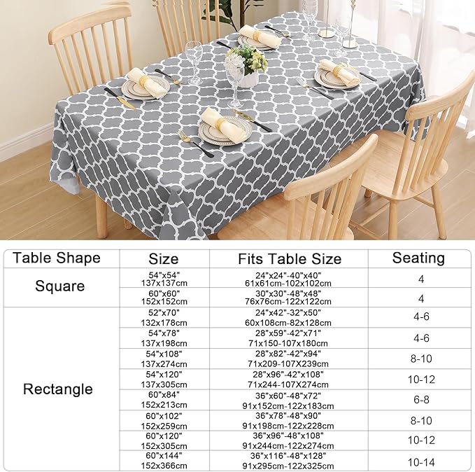 Smiry Rectangle Table Cloth, Waterproof Vinyl Tablecloths with Flannel Backing for Rectangle Tables, Wipeable Spillproof Plastic Tablecloth for Dining, Camping, Indoor and Outdoor (54"x78", Grey)