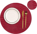 Jovono Round Leather Placemats for Round Tables Set of 6, Red Place Mats and Coasters, Wipeable Waterproof Heat Resistant Table Mats Easy to Care for Indoor Decor 14 inch Diameter
