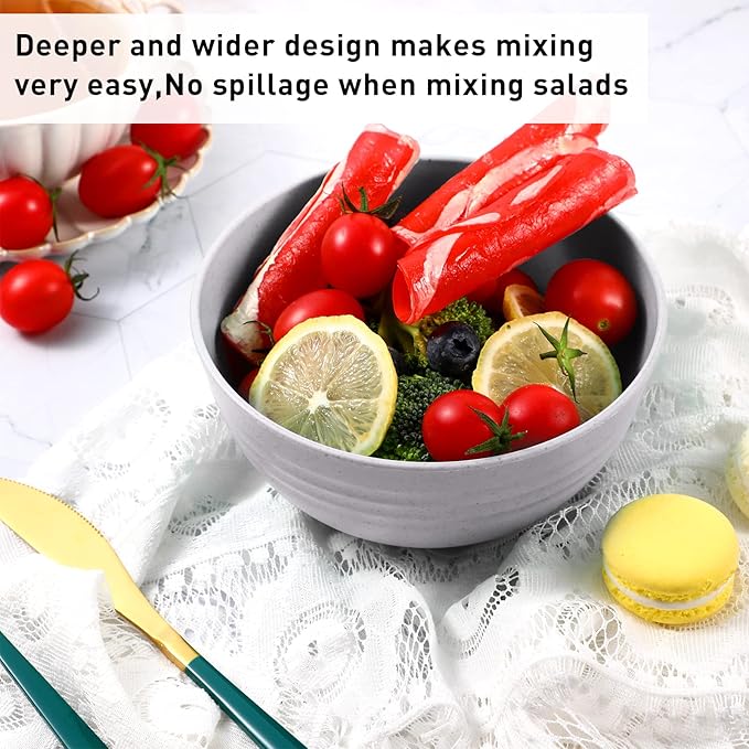 Geosar 18 Pcs Unbreakable Cereal Bowls 24 Oz Microwave and Dishwasher Safe Wheat Straw Fiber Lightweight Bowl for Soup Kitchen Serving Salad Dishes Oatmeal(Gray)