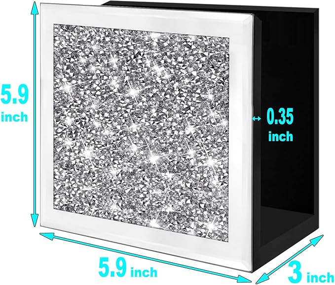 Wocred Mirror Napkin Holder,Crystal Crushed Diamond Vertical Holder,Square Glass Mirror Napkin Holder for Dining Table or Counter in The Kitchen.(5.9”X5.9”X3”)
