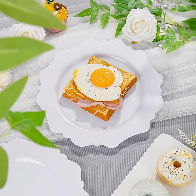 COLOSUS 60pcs White Plastic Party Dinner Plates - 9.5 Inch- Heavy Duty Disposable Plastic Dinner Plates for Party Thanksgiving and Everyday Use