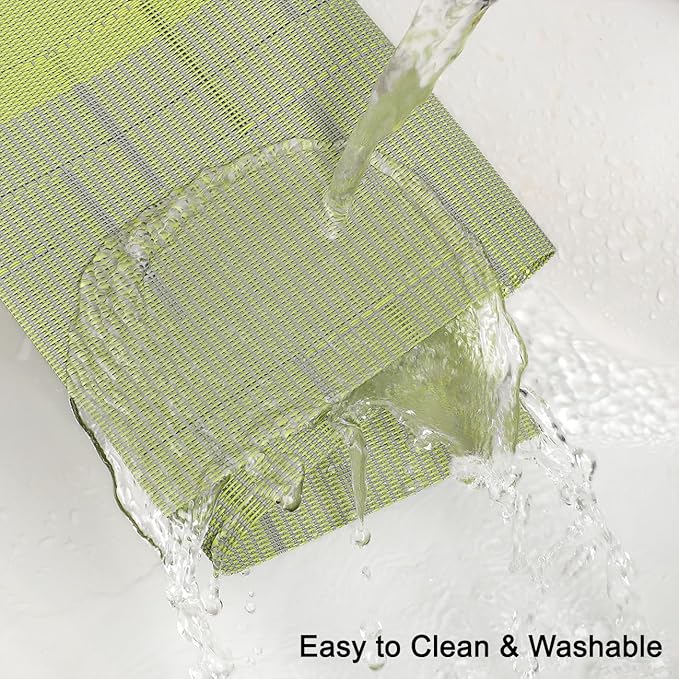 Placemats Set of 4, Vinyl Woven Place Mats Indoor Set of 4 Washable Wipeable PVC Table Mats Heat-Resistant Non Slip Placemat for Kitchen Dining Outdoor Table (Gray Grass Green, Set of 4)