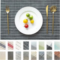 Placemats Set of 12 Vinyl/Plastic Woven Place Mats for Kitchen Table Indoor/Outdoor Washable Placemat Wipeable Dining Table Mats (Black Stripes,12)