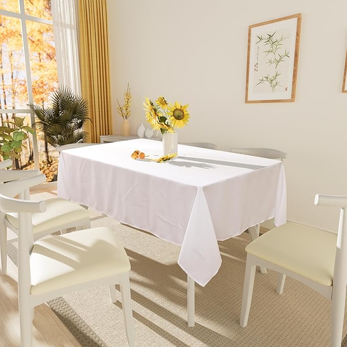 Smiry Rectangle Table Cloth, Waterproof Anti-Scratch Polyester Tablecloth, Decorative Washable Fabric Table Cover for Dining, Buffet, Parties and Outdoor, 60x120, White