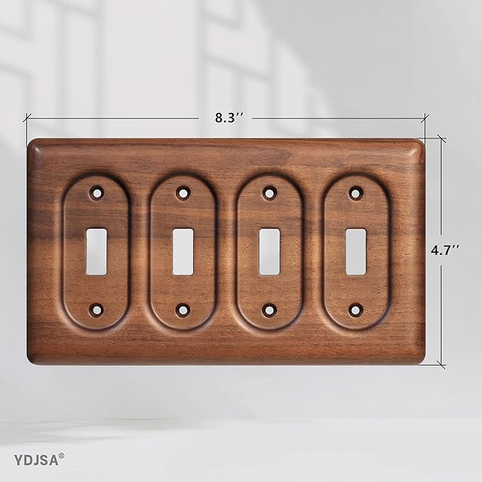 4-Gang Four Light Switch Plate Handcrafted North American Walnut Wall Plate for Rustic and Stylish Homes