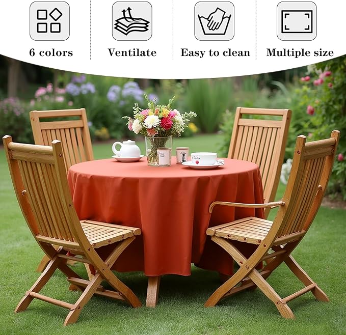 Fitable 6 Pack Rust Round Tablecloths - 120 Inches in Diameter - Stain Resistant and Washable Fall Table Clothes, Polyester Fabric Table Covers for Wedding, Party, Banquet, Formal Events