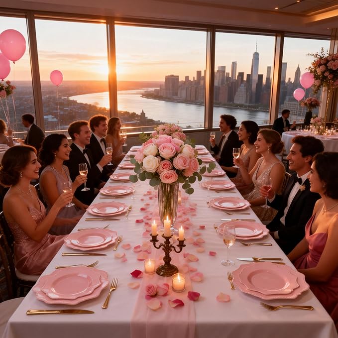 COLOSUS 60pcs Pink Plastic Party Dinner Plates - 9.5 Inch- Heavy Duty Disposable Plastic Dinner Plates for Party Wedding and Everyday Use,Valentine's Day