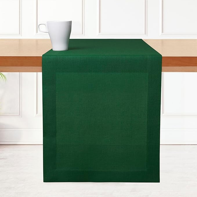 D'Moksha Homes Linen Forest Green Table Runner 72 Inches Long - 100% Pure Linen 14 x 72 Inch Table Runner for Dining, St Patricks Day, Easter - Machine Washable