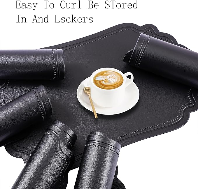 XINYUN Black Placemats Set of 6 Reversible Faux Leather Place Mat Wipeable Heat Resistant Non Slip Anti Oil Waterproof Eco-Friendly Table Mats Patio Placemats for Dining Table, Large