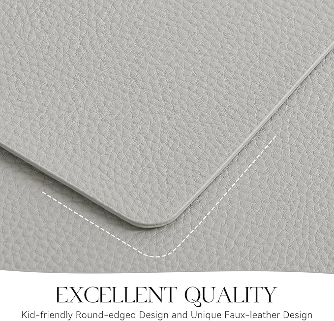 MOSAYT Vinyl Placemats Set of 6, Heat Resistant Place Mats 100% Waterproof Washable & Wipeable Faux Leather Reversible Table Mats for Kitchen Dining Party Indoor Outdoor, 12" x 17", Light Grey