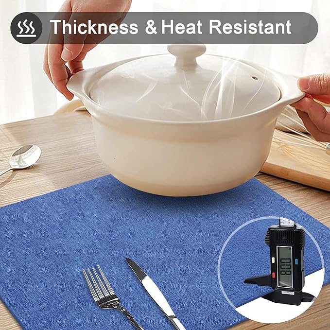 homing Faux Leather Heat Resistant Placemats 8 Packs, Waterproof Wipeable Dining PU Place Mats for Indoor & Outdoor, Easy to Clean, Sea Blue