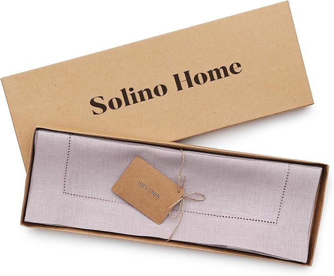 Solino Home Linen Placemats Set of 4 - Classic Hemstitch Lilac Placemats 14 x 19 Inch - 100% Pure Linen Table Mats for Valentines, Spring, Easter