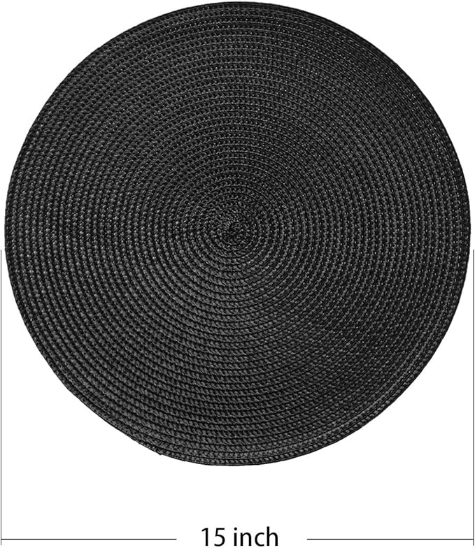 AHHFSMEI Round Braided Placemats 15 Inch Round Table Mats for Dining Tables Natural Woven Heat Resistant Place mats Set of 8 (Black,8)