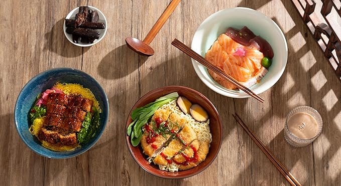 8 Inch Ceramic Ramen Bowl Set of 2, 40oz Japanese Bowls with Spoons & Chopsticks,Durable,Microwave & Dishwasher Safe,Perfect for Ramen,Pho,Salad,Soup,Noodles，Mixing bowls（Dark Teal）